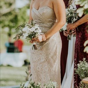 Champagne strapless bridesmaids dress